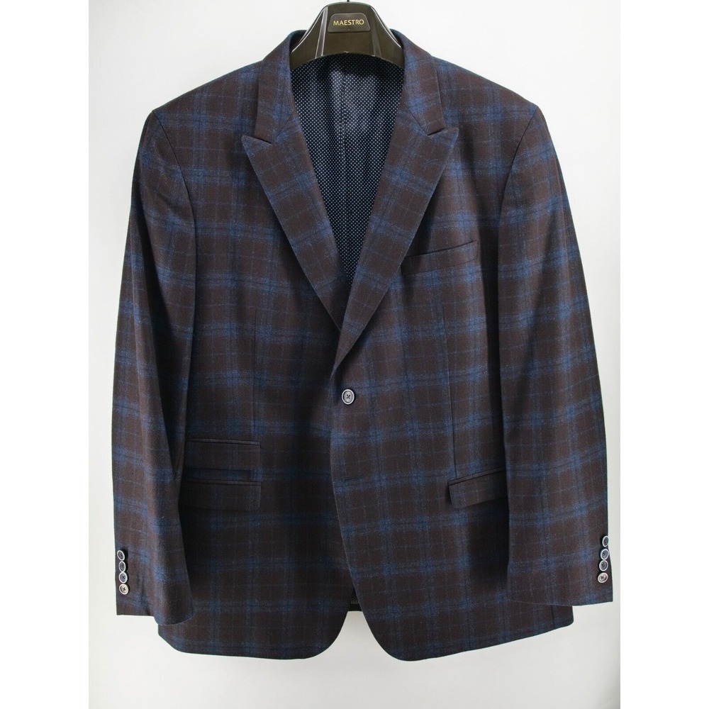 Sand Mens Blazer EU 114 US 48 Blue‎ Plaid Super 110's Reda Wool Sport Coat